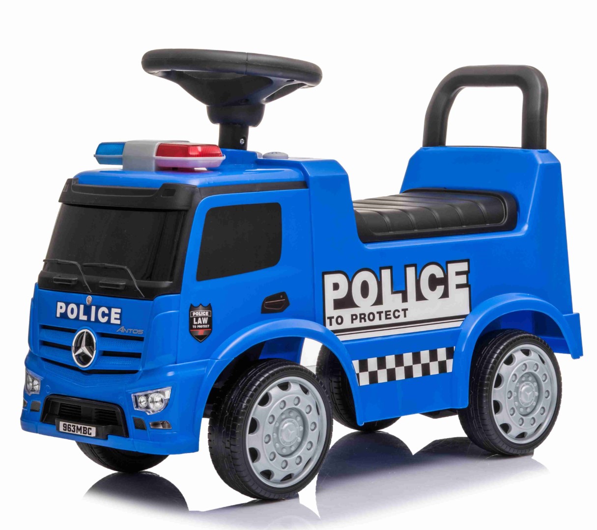 Se Mercedes Antos Politi Gåbil med støjfrie hjul/Lædersæde/lyd/lys hos MM Action